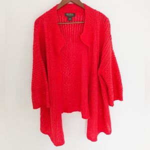Eddie Bauer 100% Linen Open Front Crochet Cardigan Coral Size XL